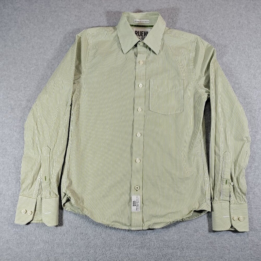 Ruehl No. 925 Shirt Mens Small Green Striped Long Sleeve Button Up Pocket Cotton